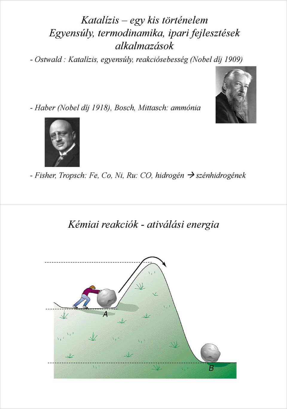 1909) - Haber (Nobel díj 1918), Bosch, Mittasch: ammónia - Fisher, Tropsch: