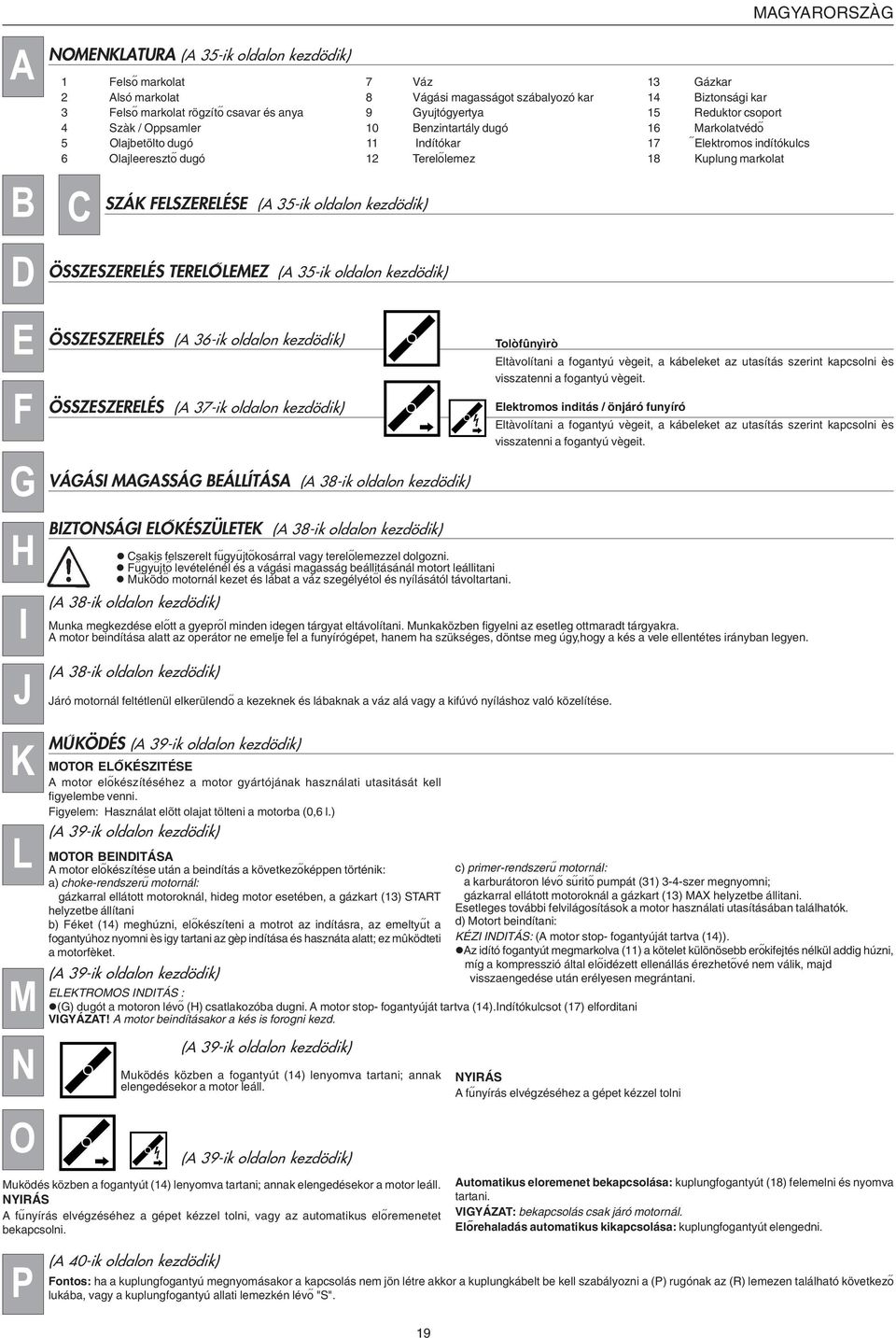 Terelo^lemez 18 Kuplung markolat C SZÁK FELSZERELÉSE (A 35-ik oldalon kezdödik) ÖSSZESZERELÉS TERELO^LEMEZ (A 35-ik oldalon kezdödik) ÖSSZESZERELÉS (A 36-ik oldalon kezdödik) ÖSSZESZERELÉS (A 37-ik