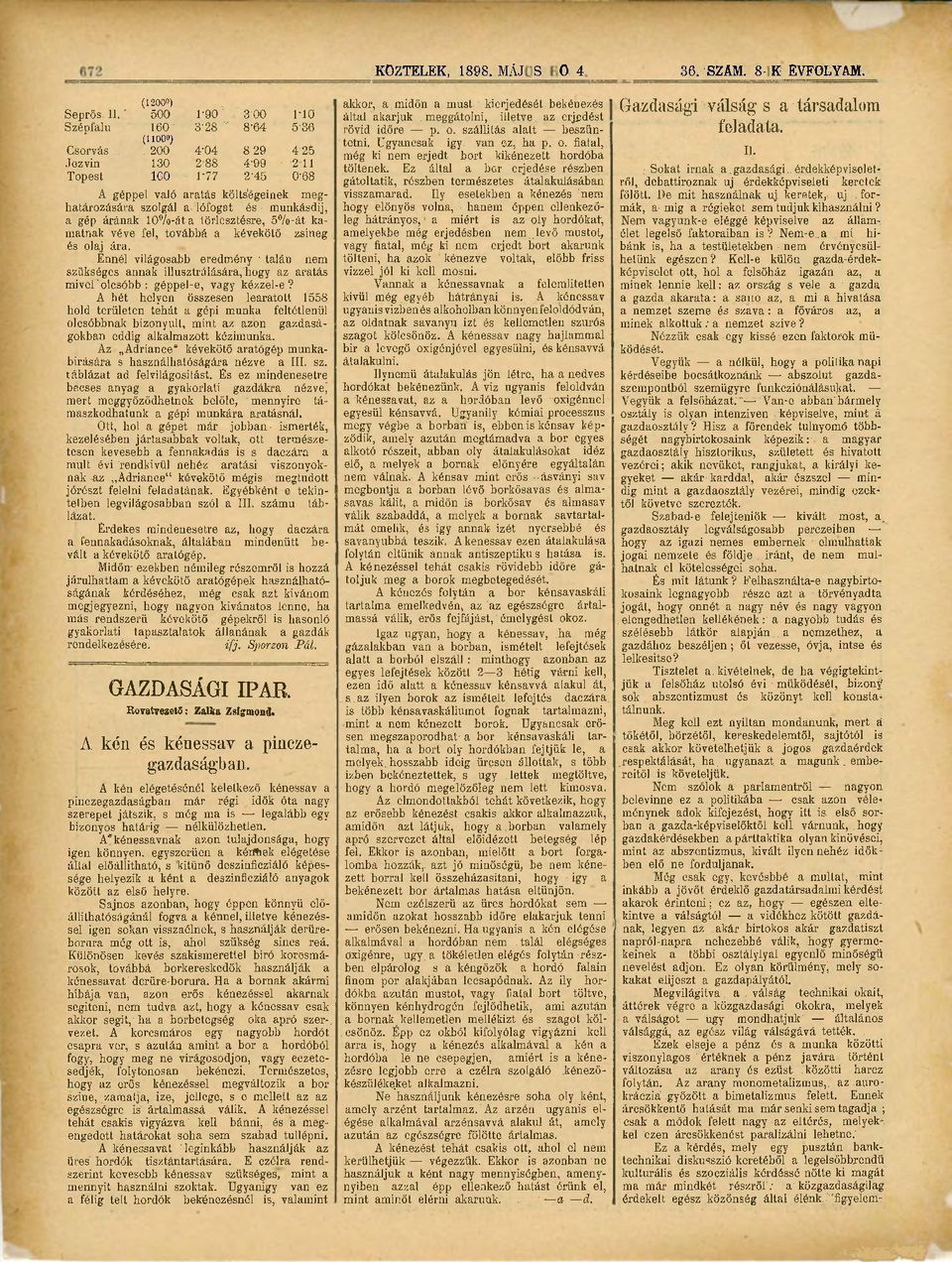 Ennél világosabb eredmény - talán nem szükséges annak illusztrálására, hogy az aratás mivel' olcsóbb : géppel-e, vagy kézzel-e? A hét helyen összesen learatott.