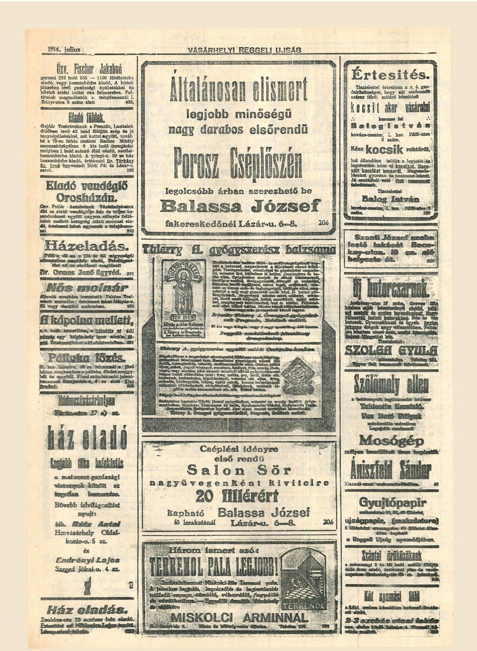 ngg Gojdá TtvéKiknek Puztán, Ldtelek dűlőben levő 42 hold földjük zép é jó tnyépületekkel, mü kúttl együtt, továb bá 73- őház mellett Rdic Mihály zomzédágábn 6 ki bőid (ozjáá) melyben 1 hold zántó