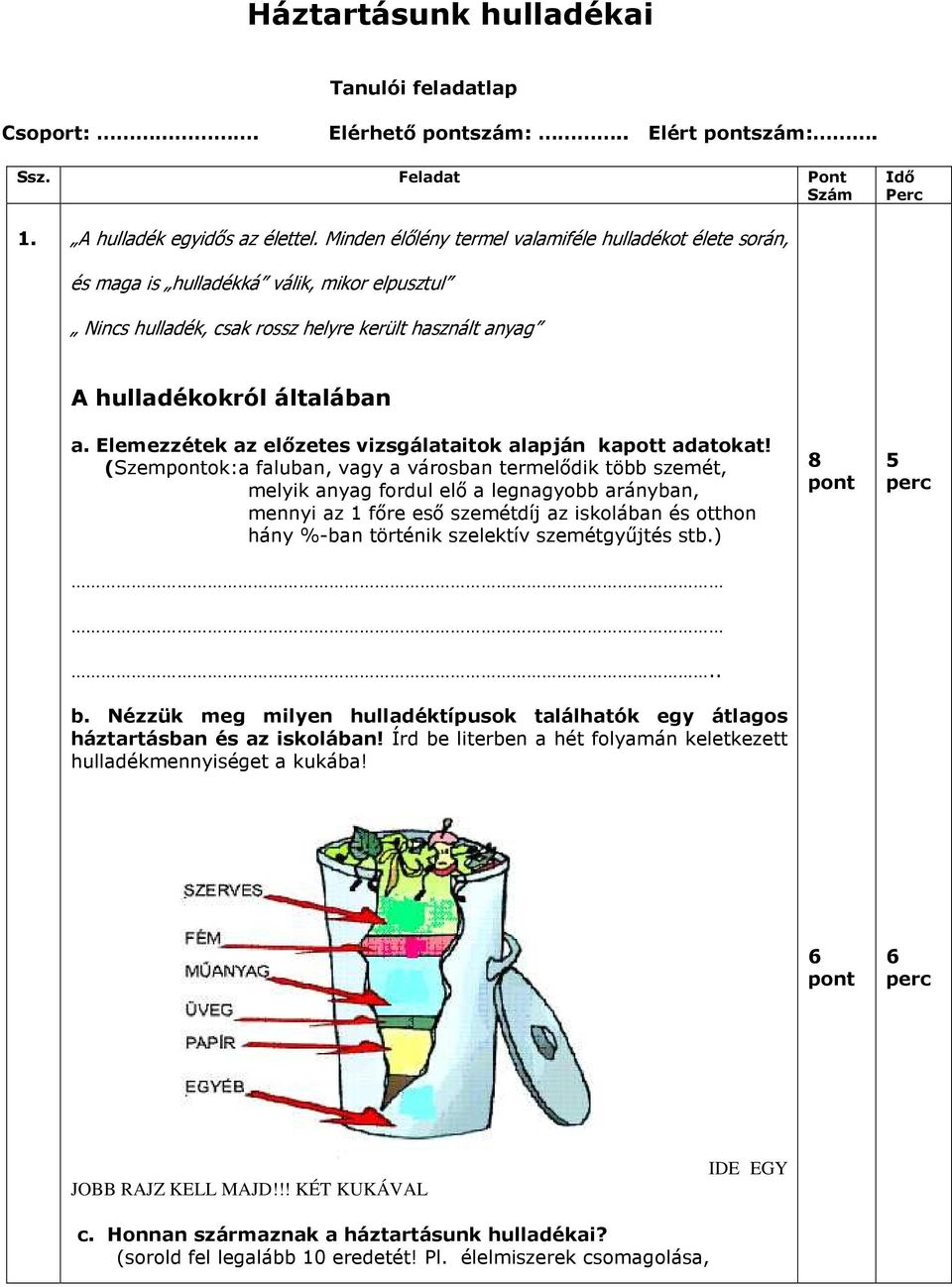 Elemezzétek az elızetes vizsgálataitok alapján kapott adatokat!