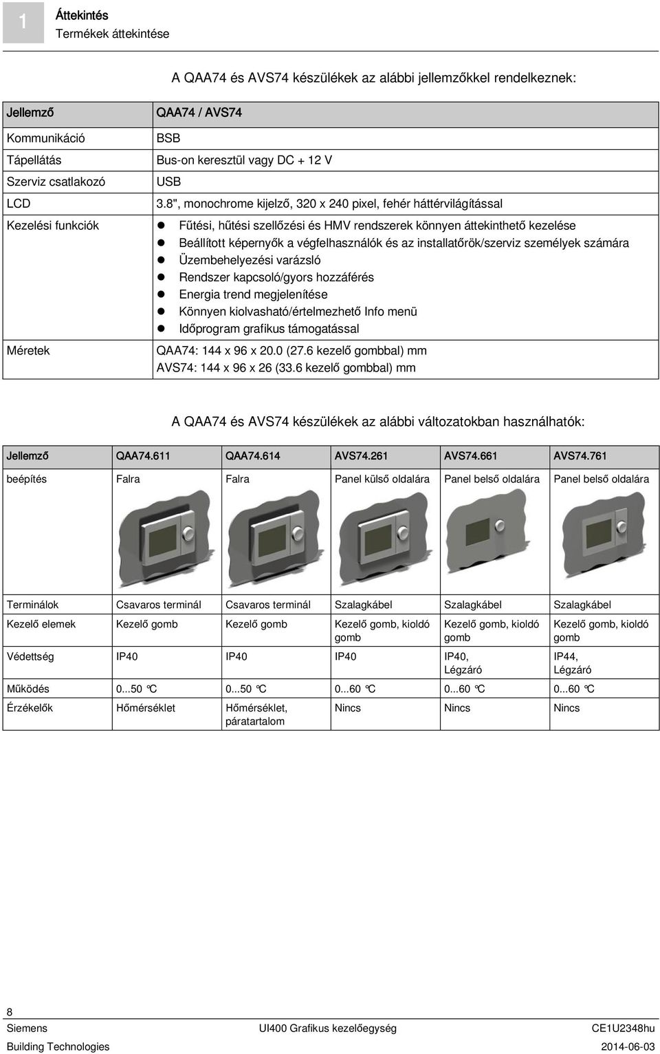 8", monochrome kijelző, 320 x 240 pixel, fehér háttérvilágítással Fűtési, hűtési szellőzési és HMV rendszerek könnyen áttekinthető kezelése Beállított képernyők a végfelhasználók és az