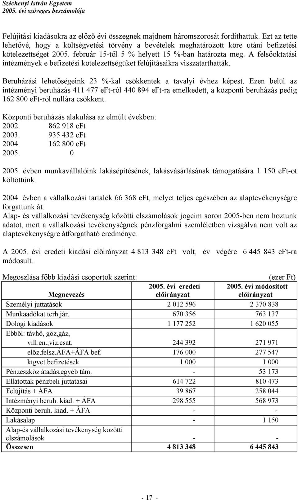 A felsőoktatási intézmények e befizetési kötelezettségüket felújításaikra visszatarthatták. Beruházási lehetőségeink 23 %-kal csökkentek a tavalyi évhez képest.