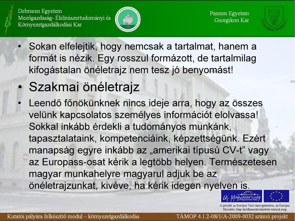 Szakmai önéletrajz Leendő főnökünknek nincs ideje arra, hogy az összes velünk kapcsolatos személyes információt elolvassa!