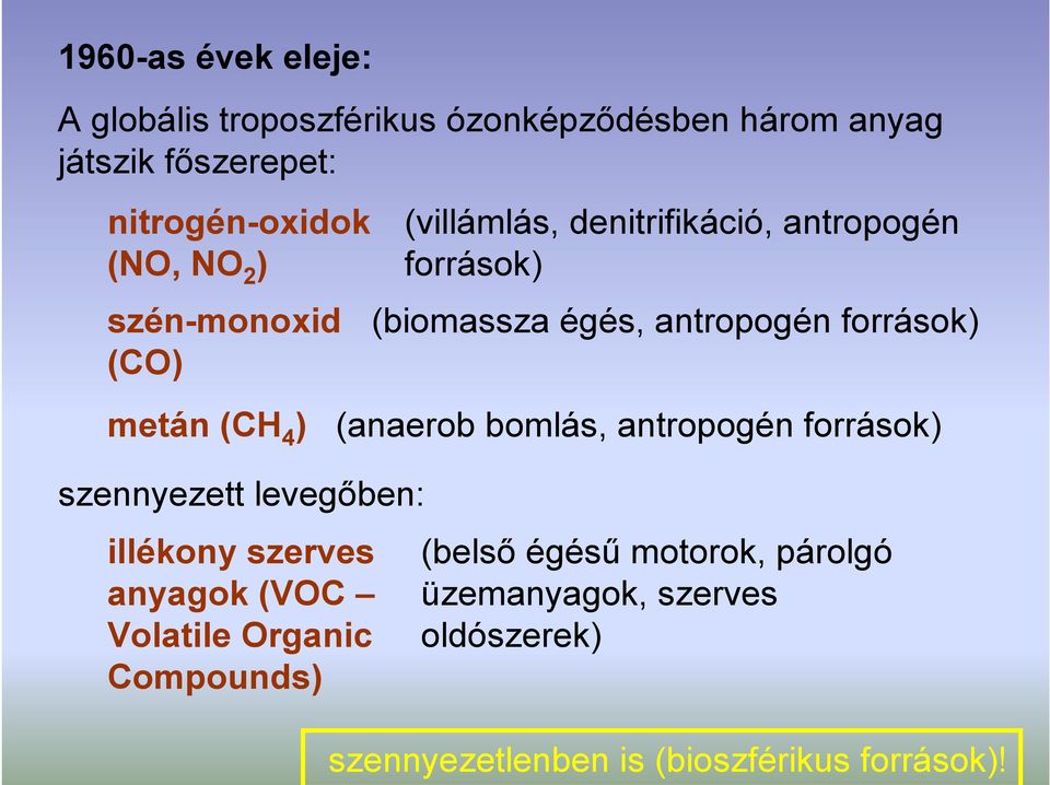 4 ) (anaerob bomlás, antropogén források) szennyezett levegőben: llékony szerves anyagok (VOC Volatle Organc