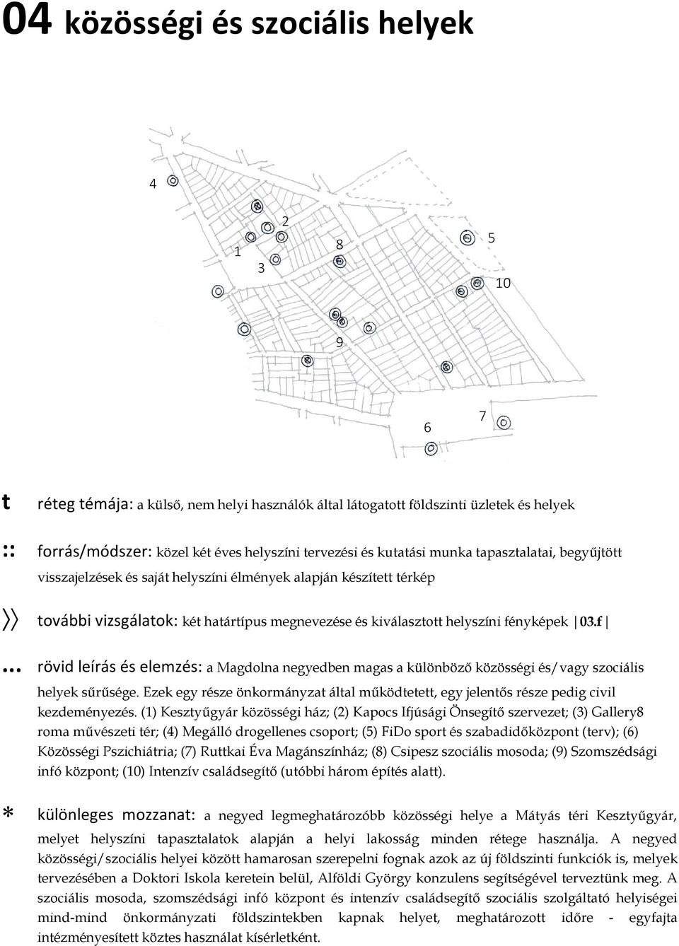 f... rövid leírás és elemzés: a Magdolna negyedben magas a különbözı közösségi és/vagy szociális helyek sőrősége.