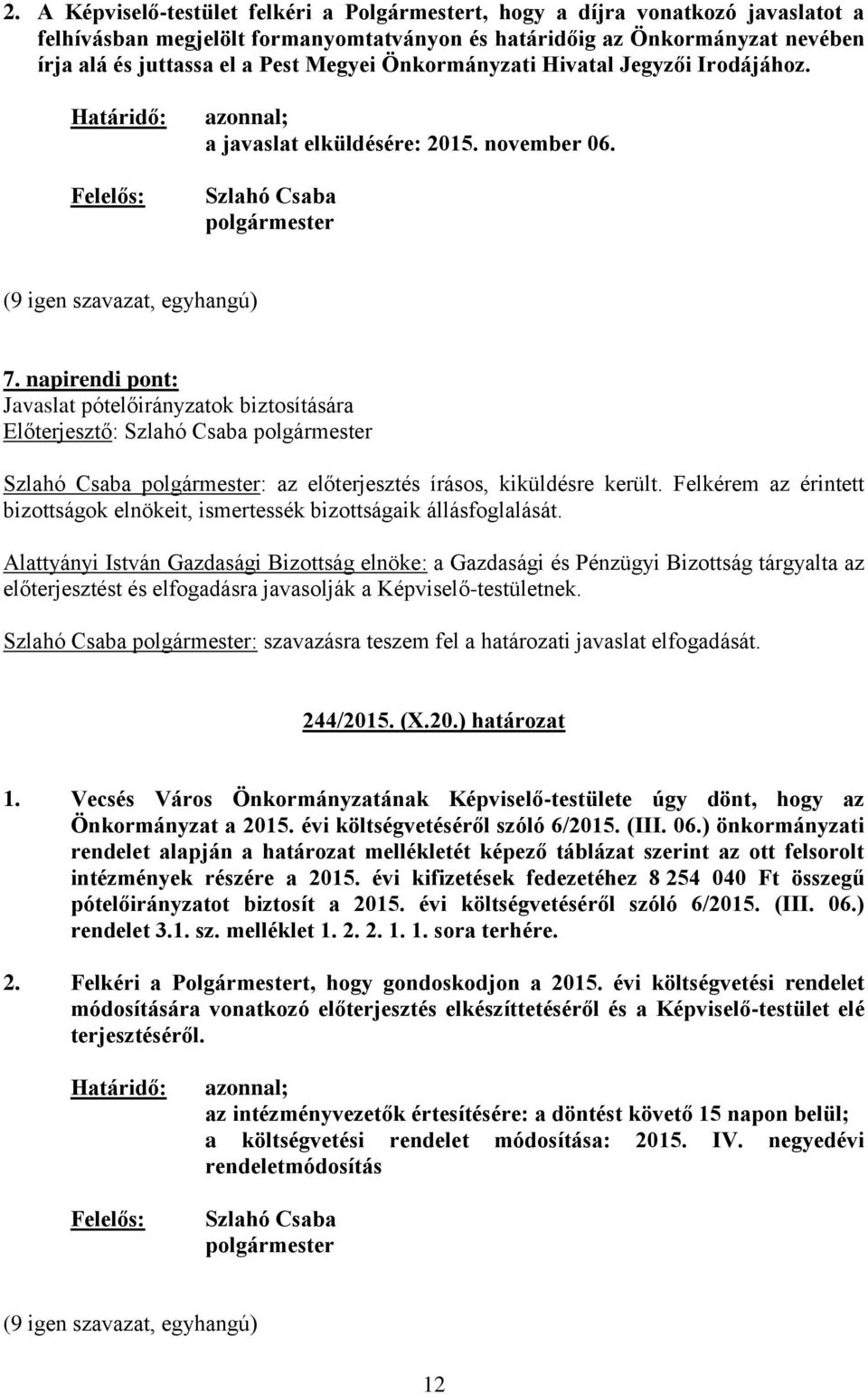 Felkérem az érintett Alattyányi István Gazdasági Bizottság elnöke: a Gazdasági és Pénzügyi Bizottság tárgyalta az előterjesztést és elfogadásra javasolják a Képviselő-testületnek.