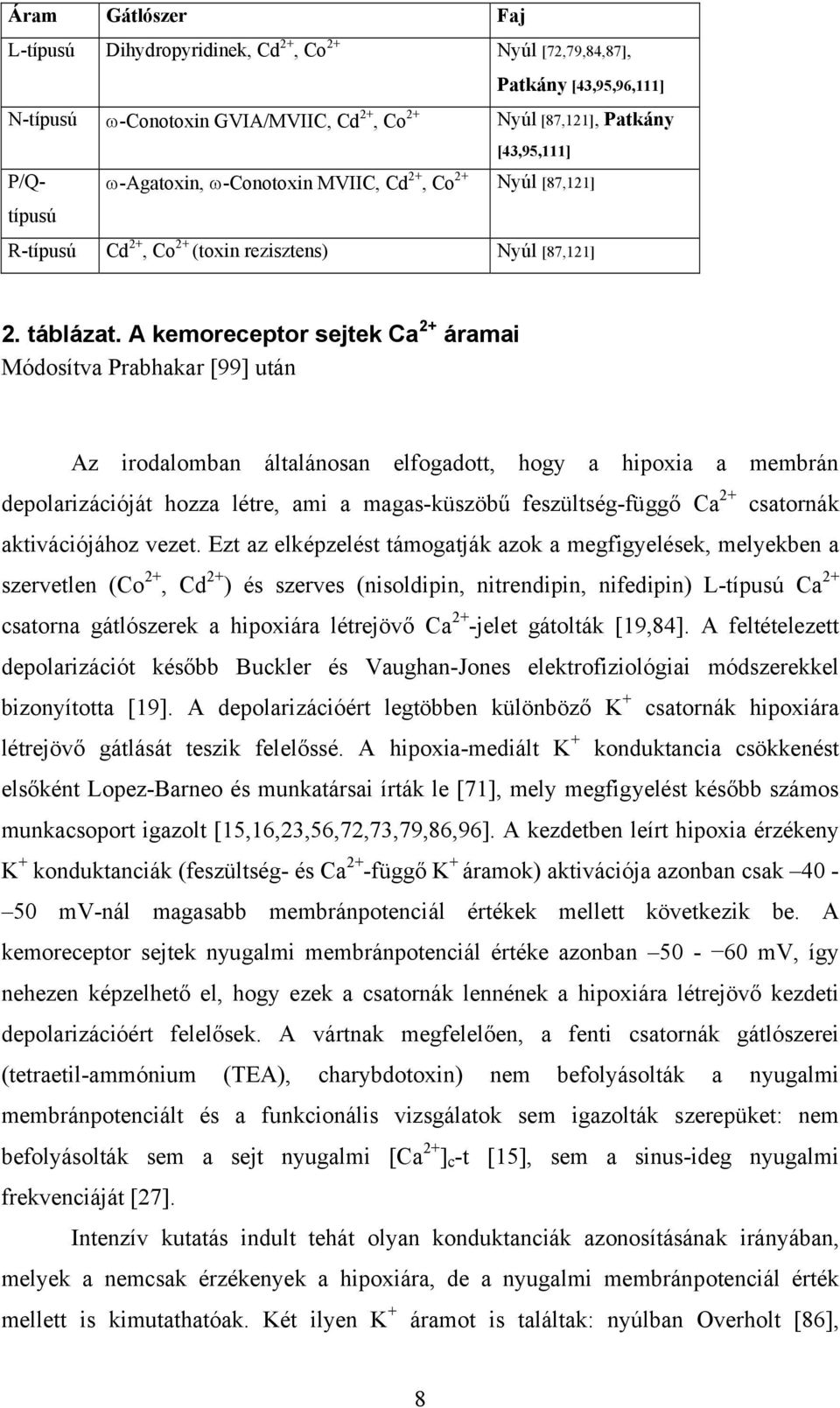 A kemoreceptor sejtek Ca 2+ áramai Módosítva Prabhakar [99] után Az irodalomban általánosan elfogadott, hogy a hipoxia a membrán depolarizációját hozza létre, ami a magas-küszöbű feszültség-függő Ca