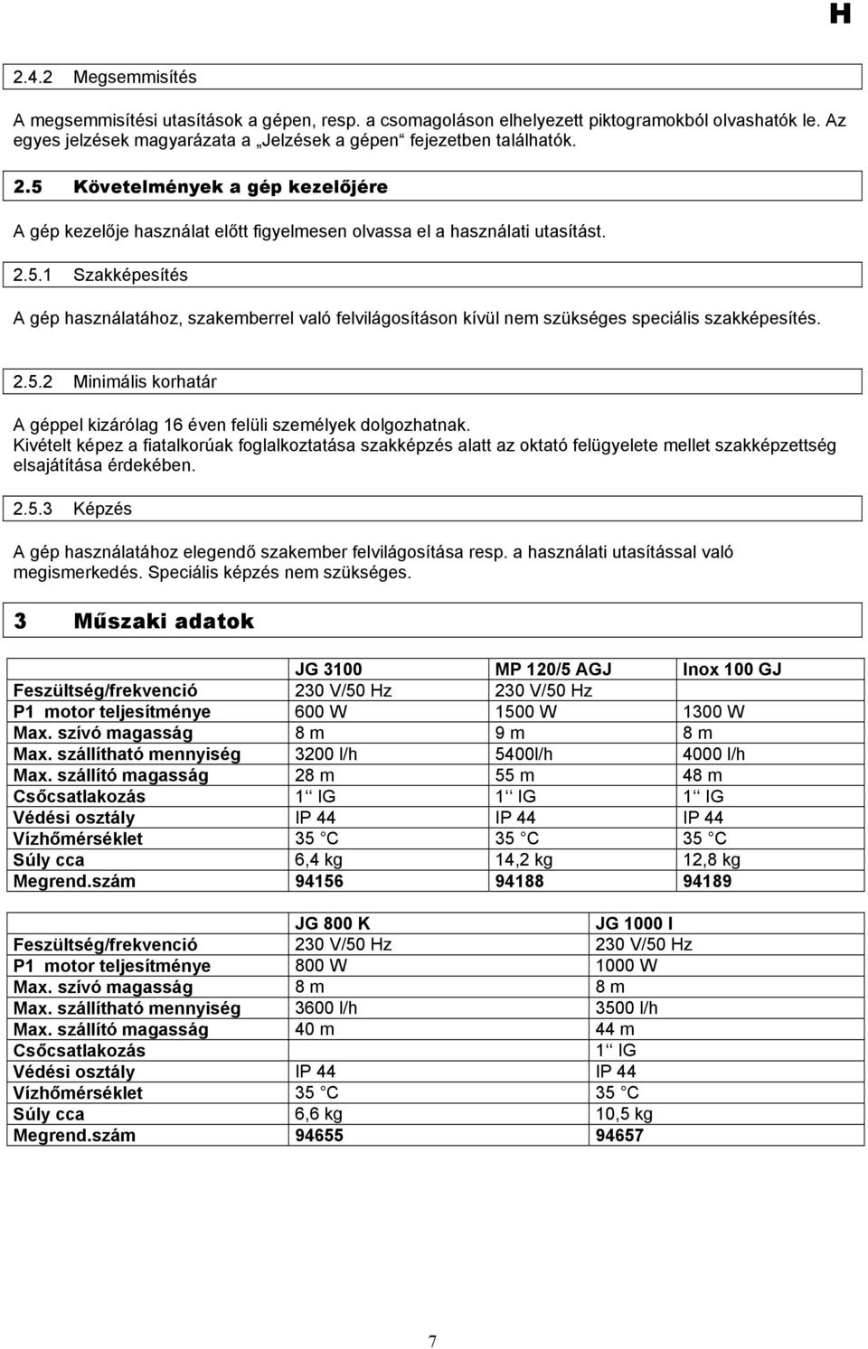 2.5.2 Minimális korhatár A géppel kizárólag 16 éven felüli személyek dolgozhatnak.