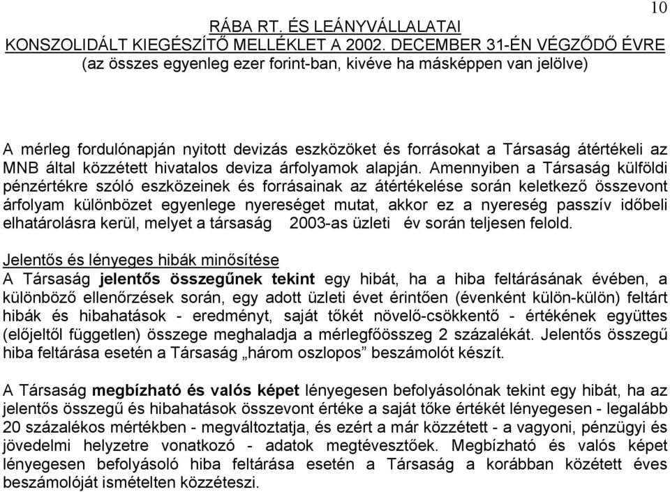 időbeli elhatárolásra kerül, melyet a társaság 2003-as üzleti év során teljesen felold.