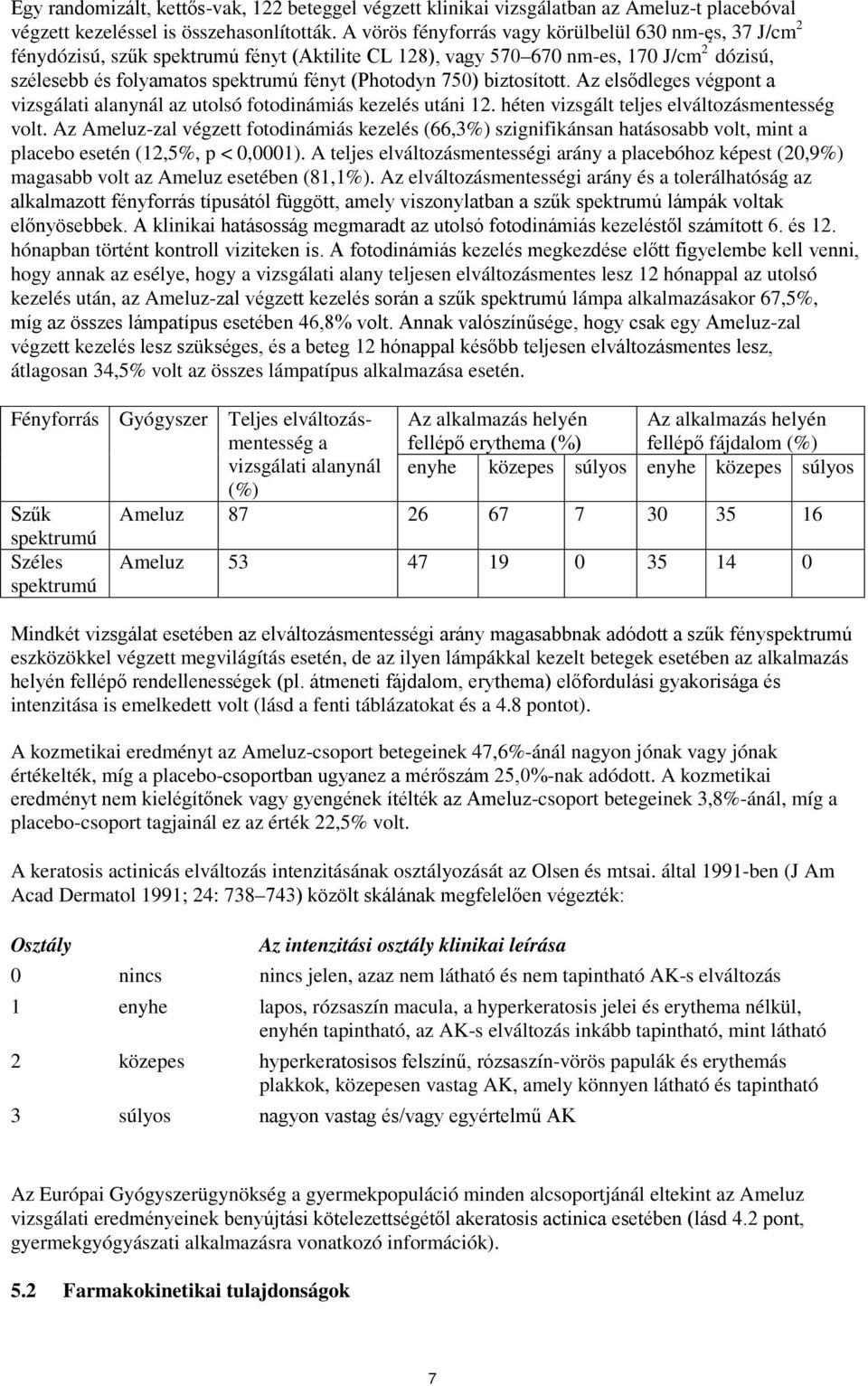 750) biztosított. Az elsődleges végpont a vizsgálati alanynál az utolsó fotodinámiás kezelés utáni 12. héten vizsgált teljes elváltozásmentesség volt.