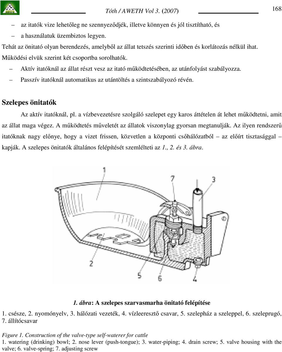 Aktív itatóknál az állat részt vesz az itató mőködtetésében, az utánfolyást szabályozza. Passzív itatóknál automatikus az utántöltés a szintszabályozó révén. Szelepes önitatók Az aktív itatóknál, pl.