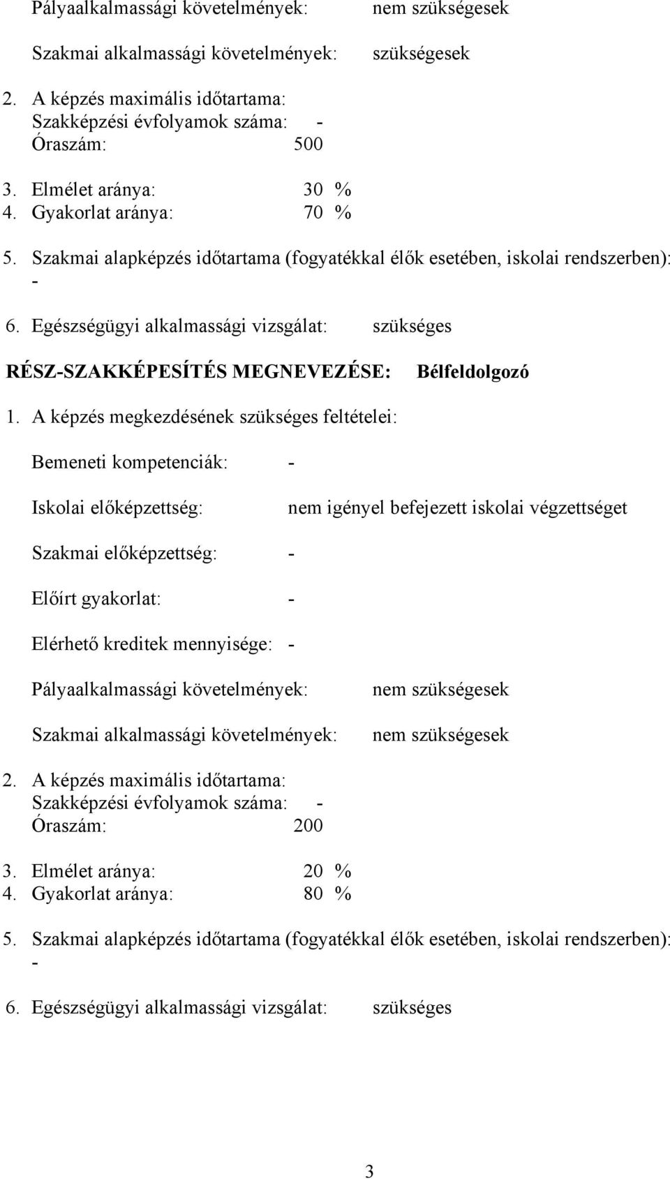 Egészségügyi alkalmassági vizsgálat: szükséges RÉSZ-SZAKKÉPESÍTÉS MEGNEVEZÉSE: élfeldolgozó 1.