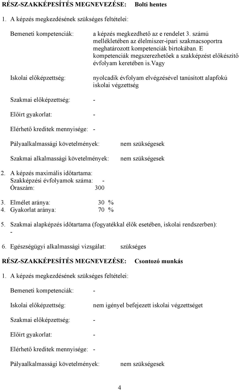 vagy nyolcadik évfolyam elvégzésével tanúsított alapfokú iskolai végzettség Szakmai előképzettség: - Előírt gyakorlat: - Elérhető kreditek mennyisége: - Pályaalkalmassági követelmények: Szakmai