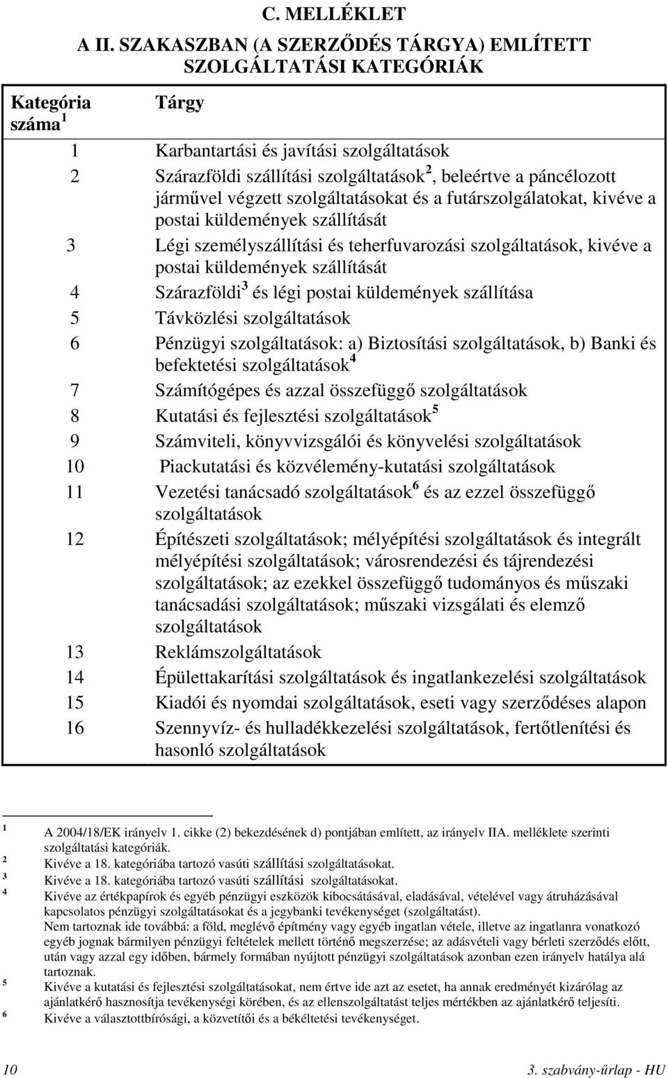 szolgáltatásokat és a futárszolgálatokat, kivéve a postai küldemények szállítását 3 Légi személyszállítási és teherfuvarozási szolgáltatások, kivéve a postai küldemények szállítását 4 Szárazföldi 3