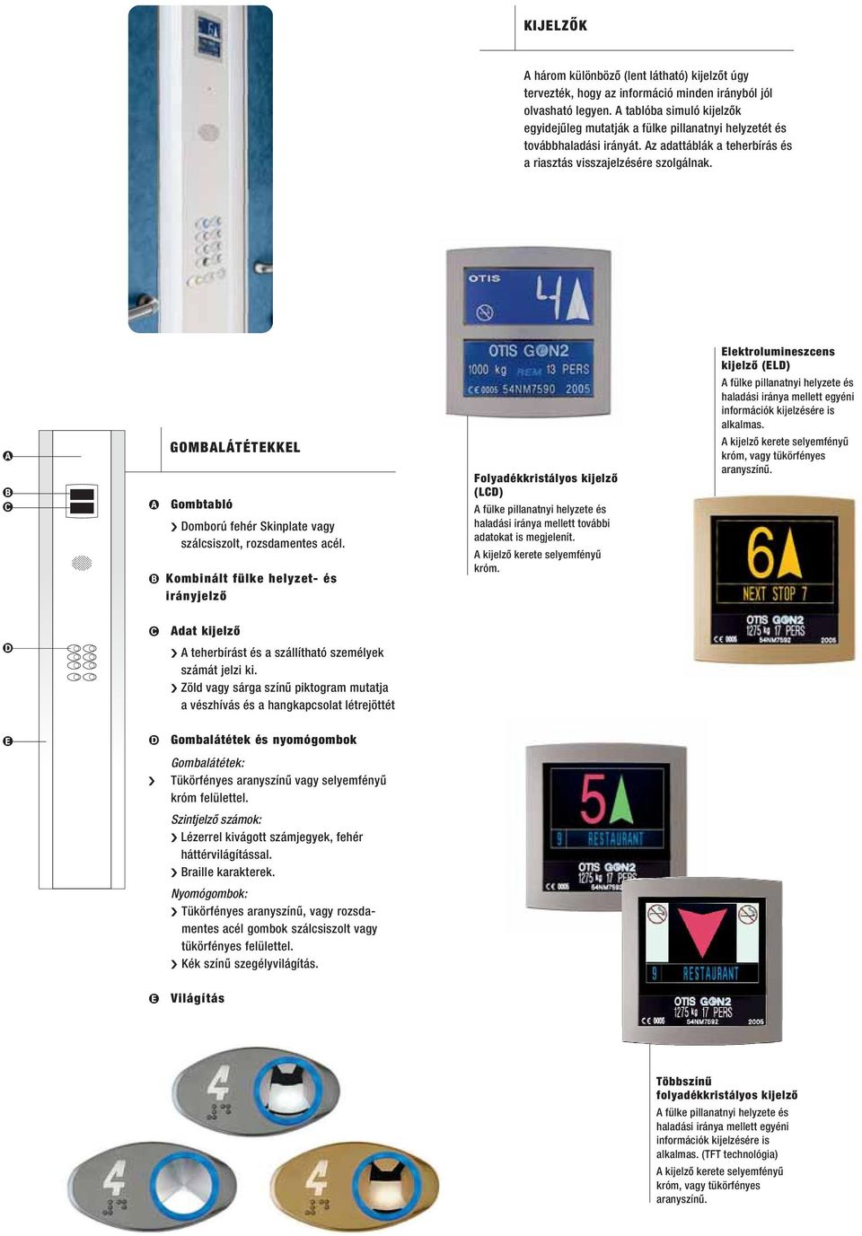 Elektrolumineszcens kijelzõ (EL) A fülke pillanatnyi helyzete és haladási iránya mellett egyéni információk kijelzésére is alkalmas.