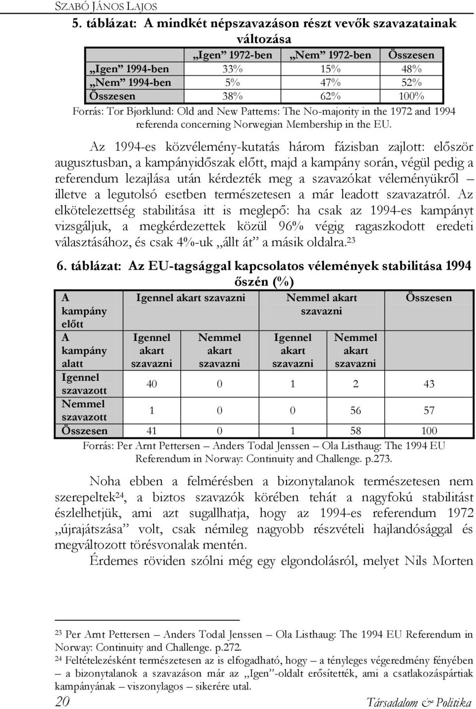 Bjørklund: Old and New Patterns: The No-majority in the 1972 and 1994 referenda concerning Norwegian Membership in the EU.