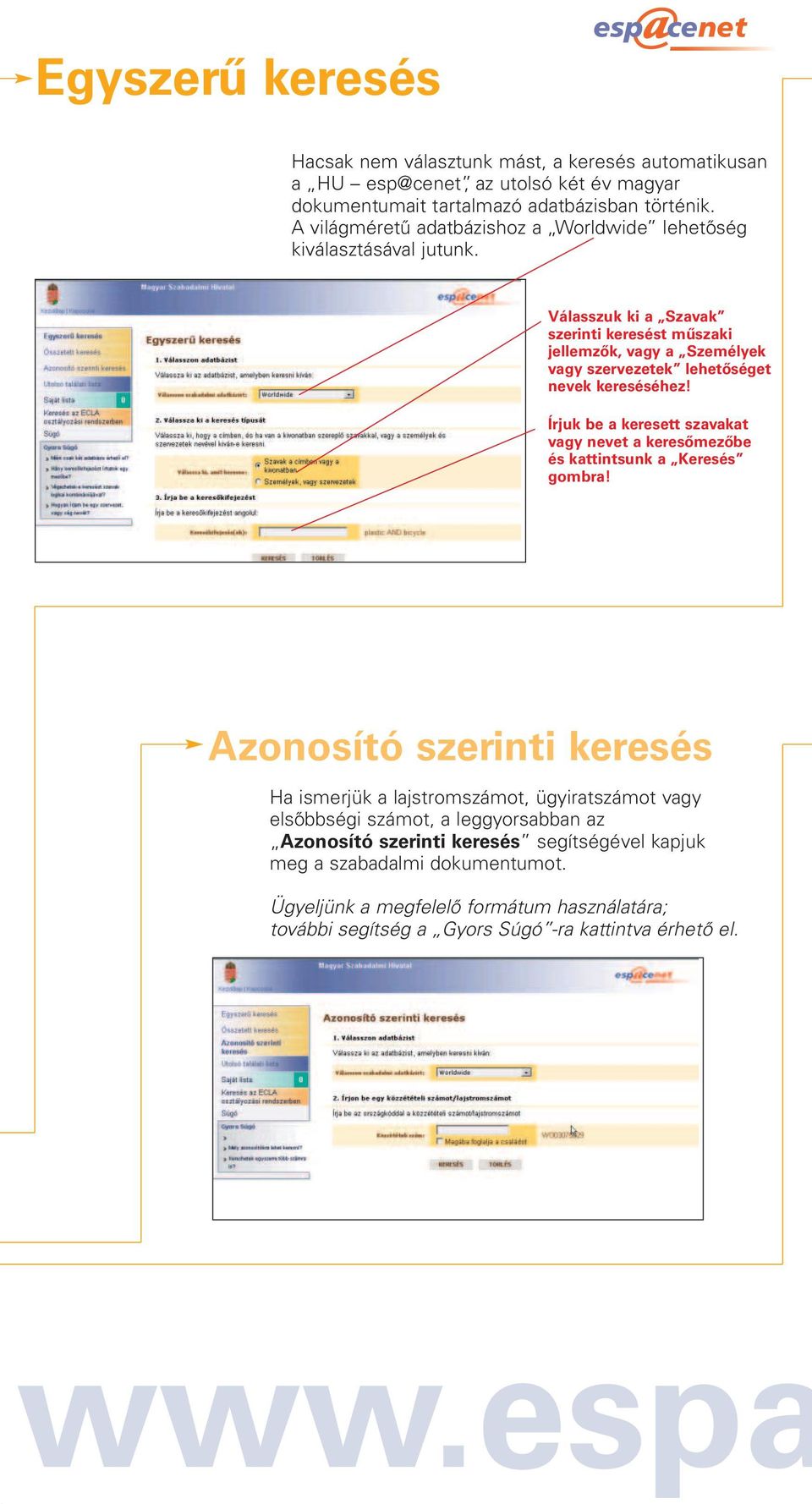 Válasszuk ki a Szavak szerinti keresést műszaki jellemzők, vagy a Személyek vagy szervezetek lehetőséget nevek kereséséhez!