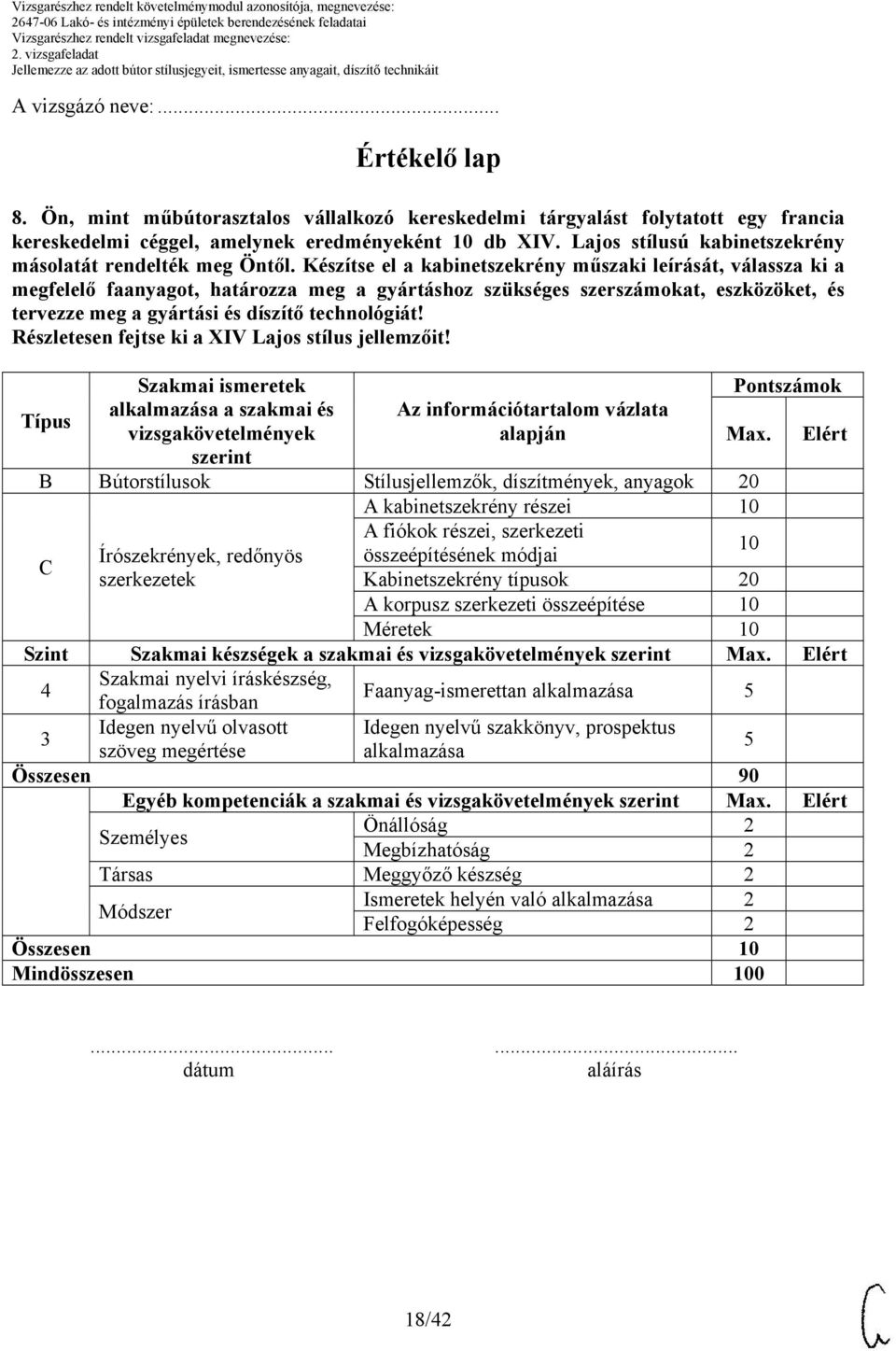 Készítse el a kabinetszekrény műszaki leírását, válassza ki a megfelelő faanyagot, határozza meg a gyártáshoz szükséges szerszámokat, eszközöket, és tervezze meg a gyártási és díszítő technológiát!