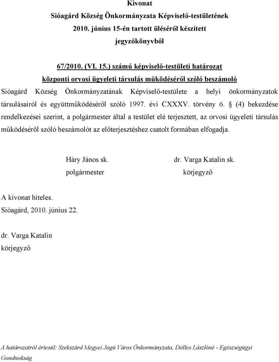 Képviselő-testülete a helyi önkormányzatok társulásairól és együttműködéséről szóló 1997. évi CXXXV. törvény 6.