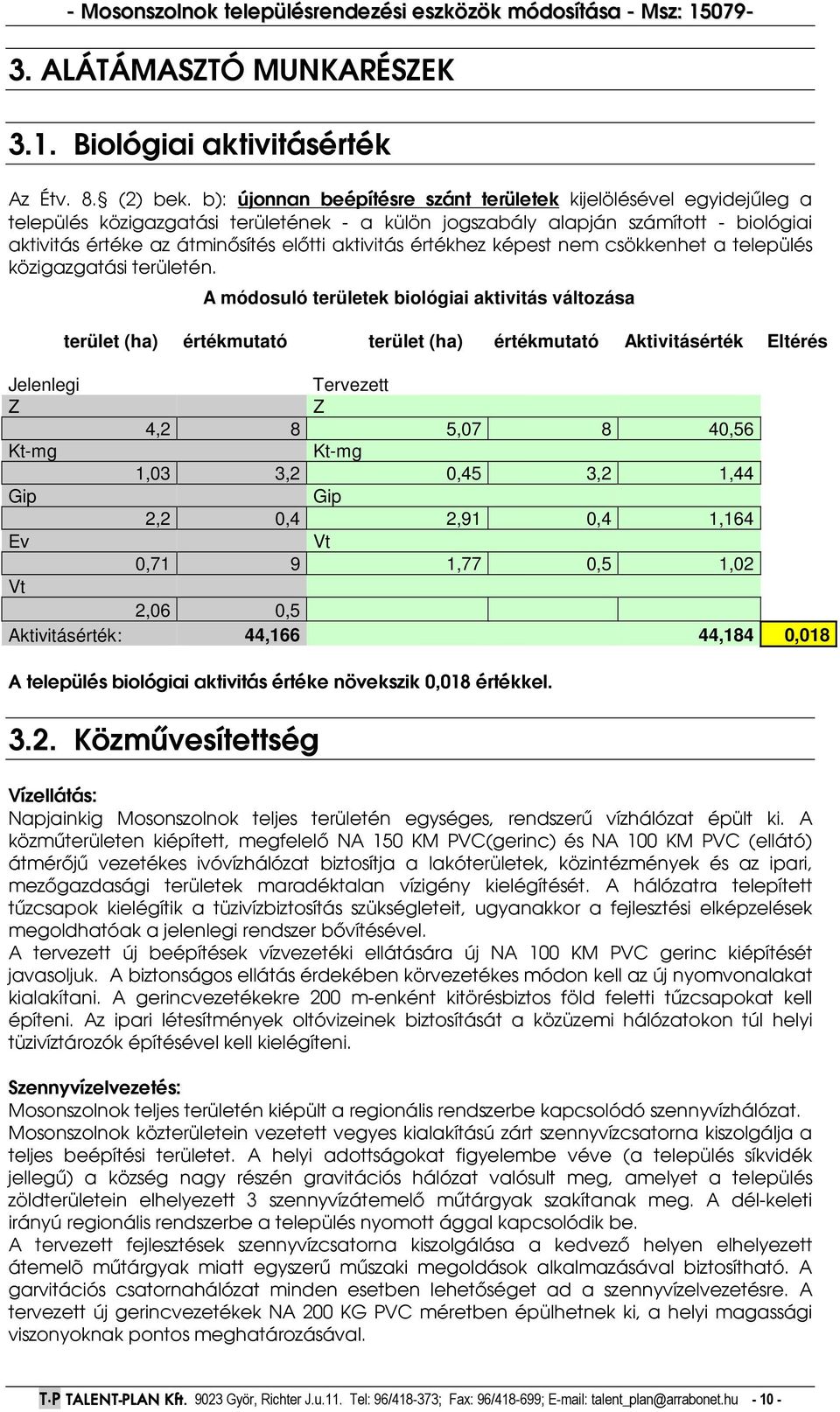 aktivitás értékhez képest nem csökkenhet a település közigazgatási területén. Jelenlegi Z Kt-mg Gip Ev A település biológiai aktivitás értéke növekszik 0,018 értékkel. 3.2.