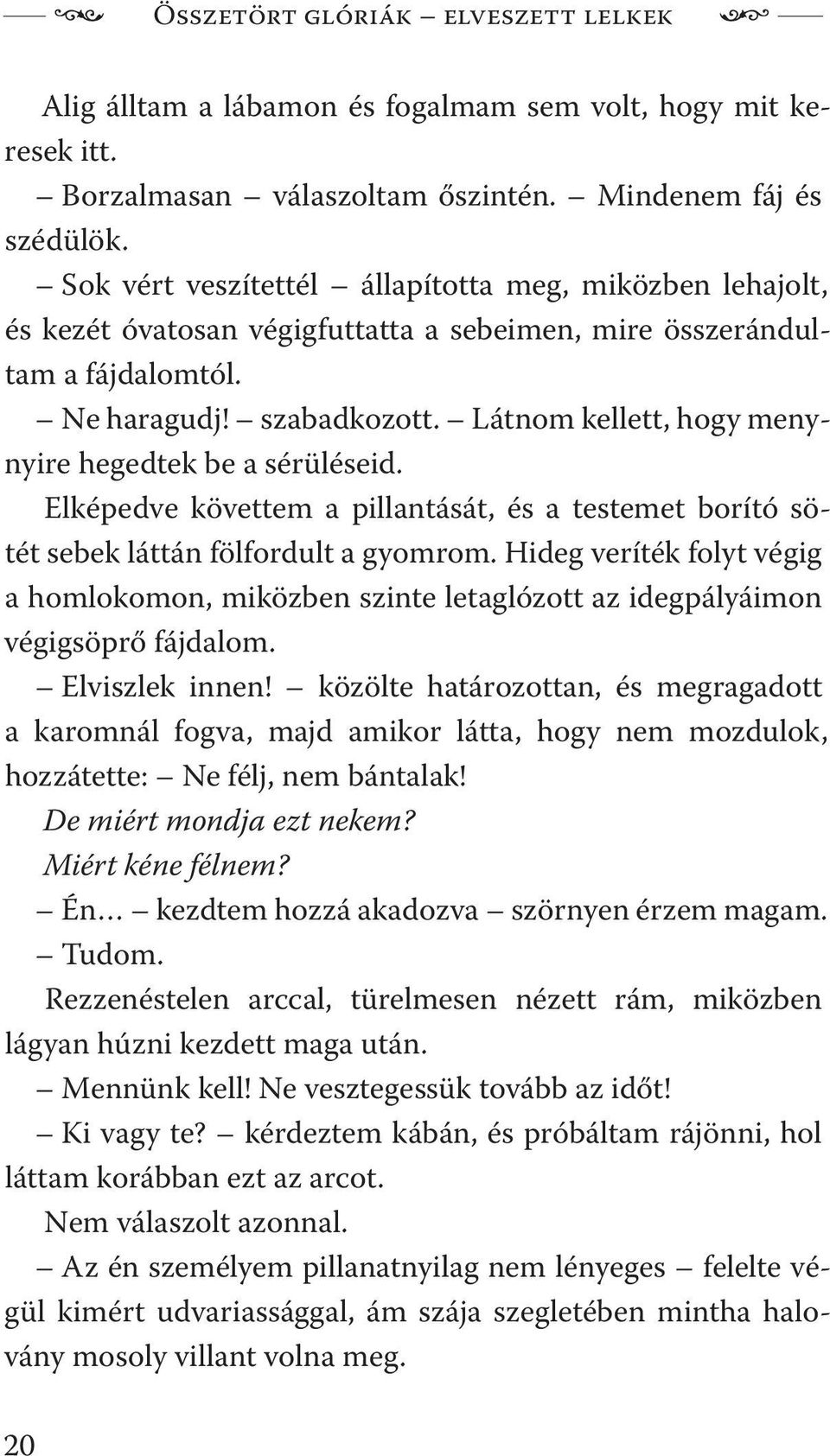 Látnom kellett, hogy menynyire hegedtek be a sérüléseid. Elképedve követtem a pillantását, és a testemet borító sötét sebek láttán fölfordult a gyomrom.