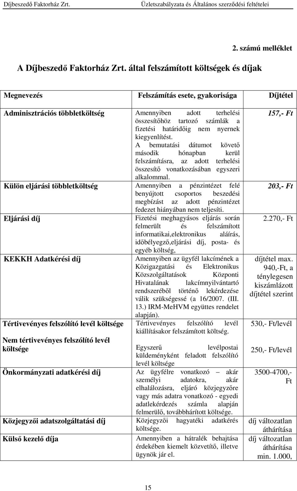 kiegyenlítést. A bemutatási dátumot követő második hónapban kerül felszámításra, az adott terhelési összesítő vonatkozásában egyszeri alkalommal.