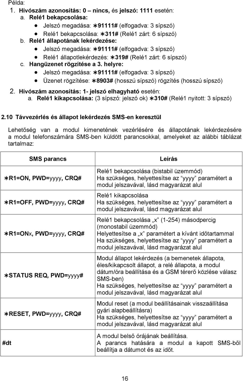 helyre: Jelszó megadása: 91111# (elfogadva: 3 sípszó) Üzenet rögzítése: 8903# (hosszú sípszó) rögzítés (hosszú sípszó) 2. Hívószám azonosítás: 1- jelszó elhagyható esetén: a.