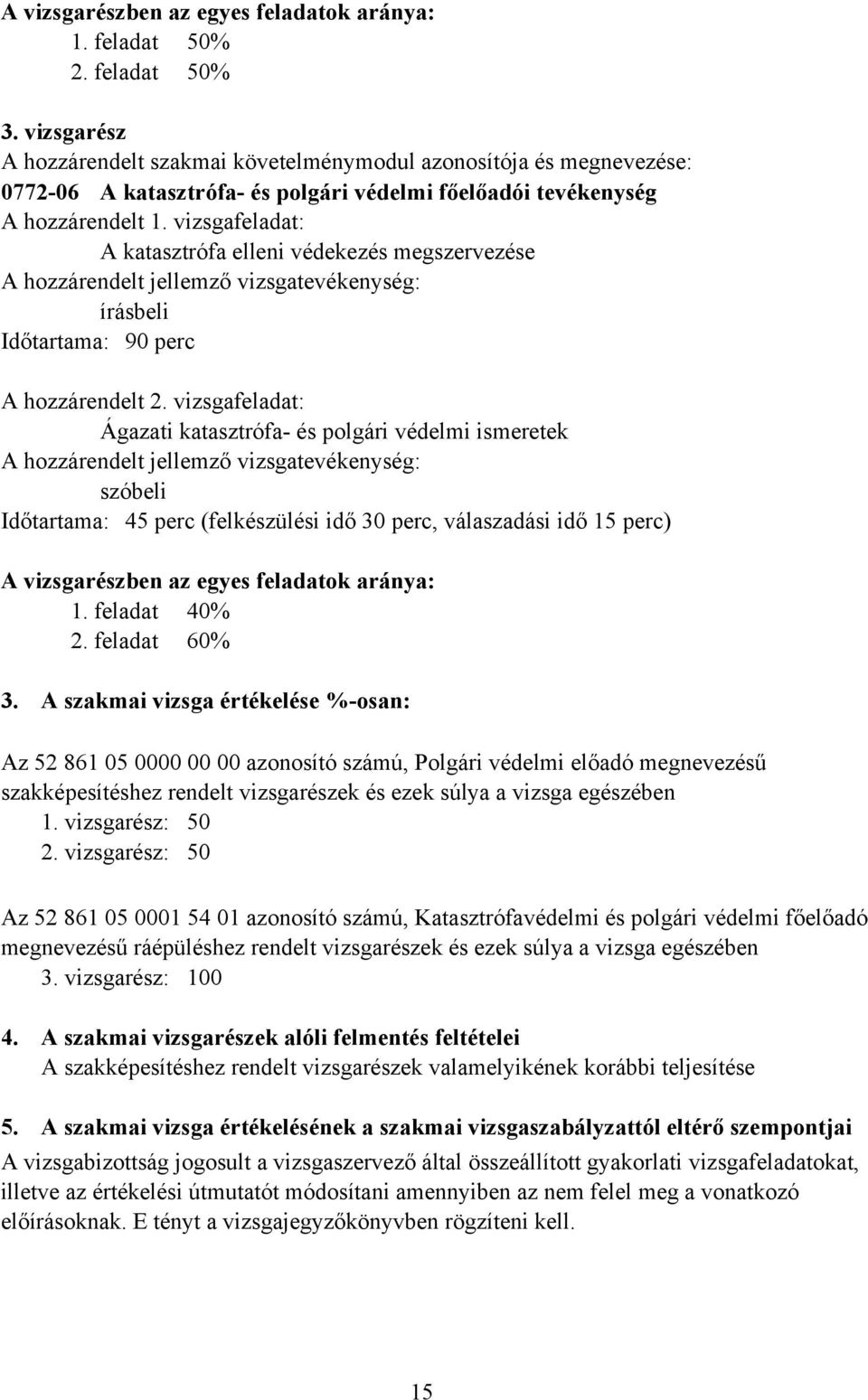 vizsgafeladat: A katasztrófa elleni védekezés megszervezése A hozzárendelt jellemző vizsgatevékenység: írásbeli Időtartama: 90 perc A hozzárendelt 2.