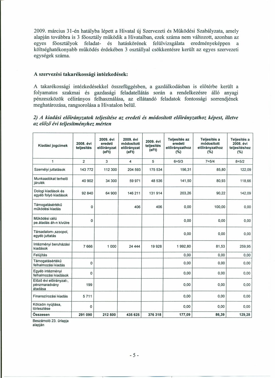 A szervezési takarékossági intézkedések: A takarékossági intézkedésekkel összefüggésben, a gazdálkodásban is előtérbe került a folyamatos szakmai és gazdasági feladatellátás során a rendelkezésre