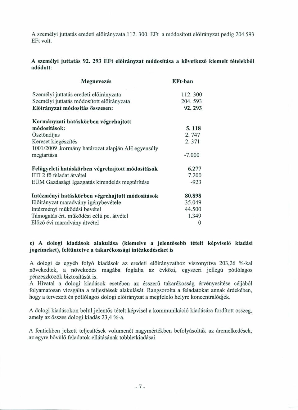 Kormányzati hatáskörben végrehajtott módosítások: Ösztöndíjas Kereset kiegészítés 100112009.kormány határozat alapján AH egyensúly megtartása Felügyeleti hatáskörben végrehajtott módosítások ET!