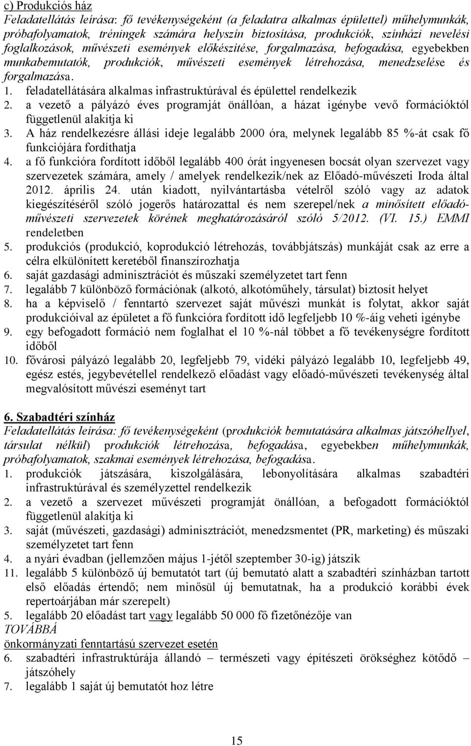 feladatellátására alkalmas infrastruktúrával és épülettel rendelkezik 2. a vezető a pályázó éves programját önállóan, a házat igénybe vevő formációktól függetlenül alakítja ki 3.