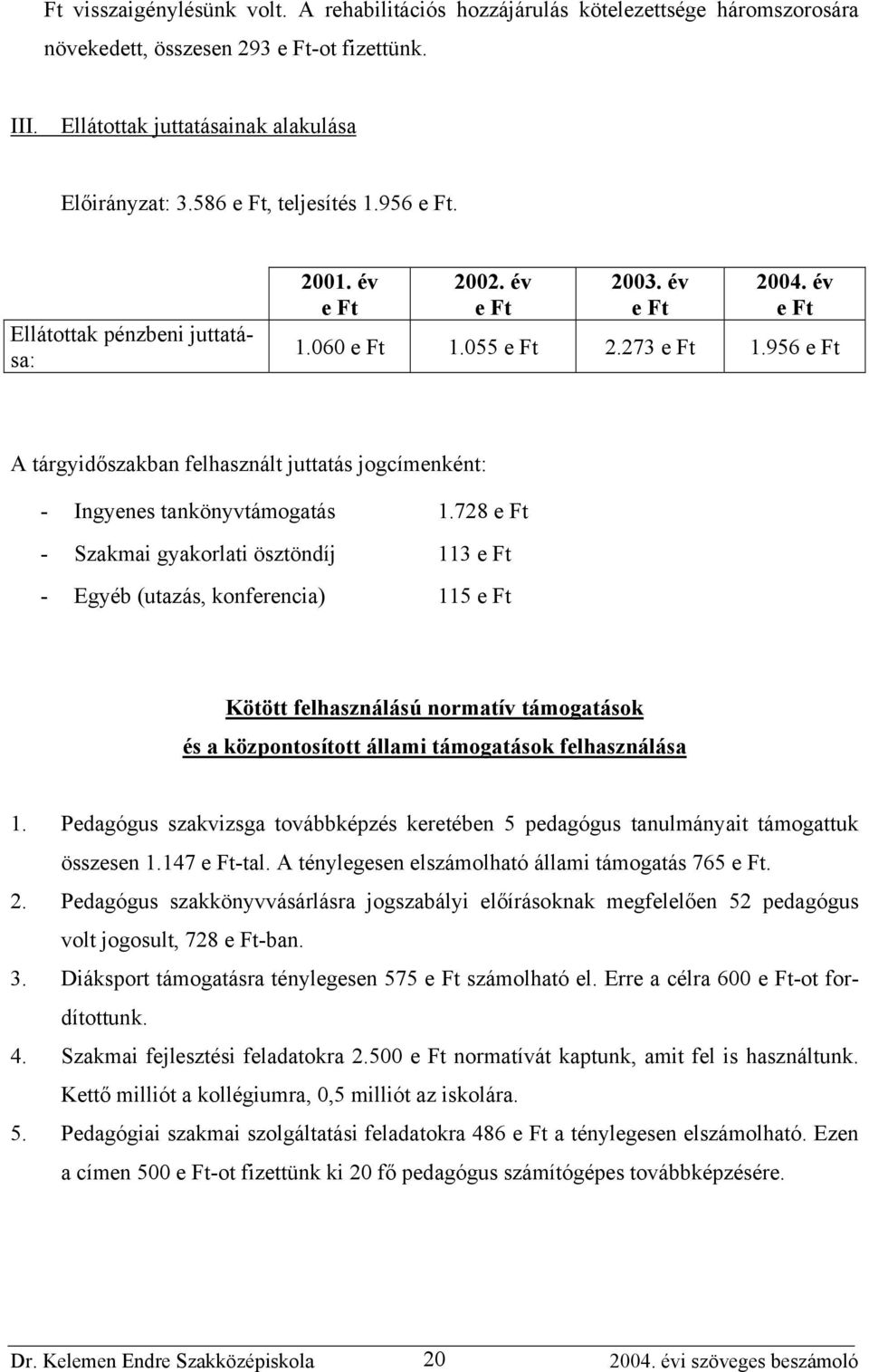 728 - Szakmai gyakorlati ösztöndíj 113 - Egyéb (utazás, konferencia) 115 Kötött felhasználású normatív támogatások és a központosított állami támogatások felhasználása 1.