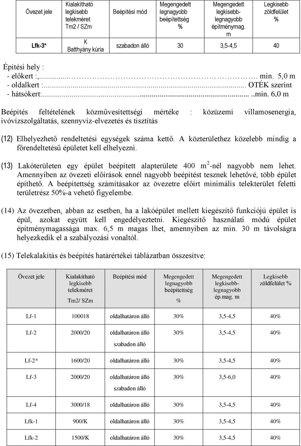 A közterülethez közelebb mindig a főrendeltetésű épületet kell elhelyezni. (13) Lakóterületen egy épület beépített alapterülete 400 m 2 -nél nagyobb nem lehet.