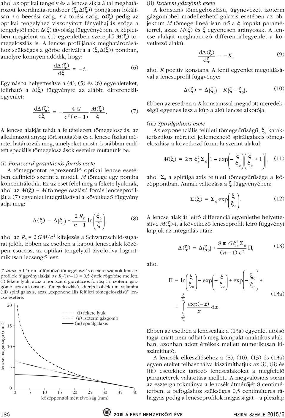 A lencse profiljának meghatározásához szükséges a görbe deriváltja a (ξ,δ(ξ)) pontban, amelyre könnyen adódik, hogy: Egymásba helyettesítve a (4), (5) és (6) egyenleteket, felírható a Δ(ξ) függvényre