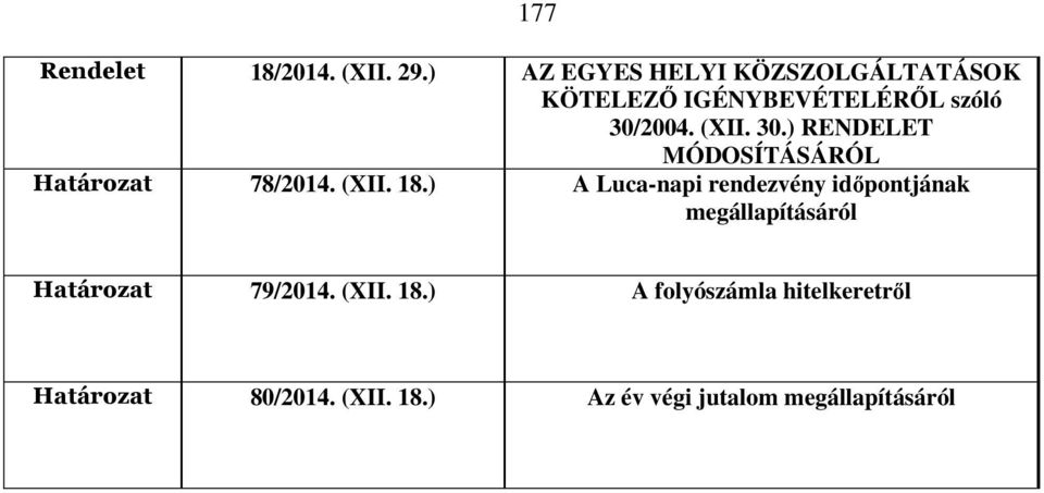 2004. (XII. 30.) RENDELET MÓDOSÍTÁSÁRÓL Határozat 78/2014. (XII. 18.