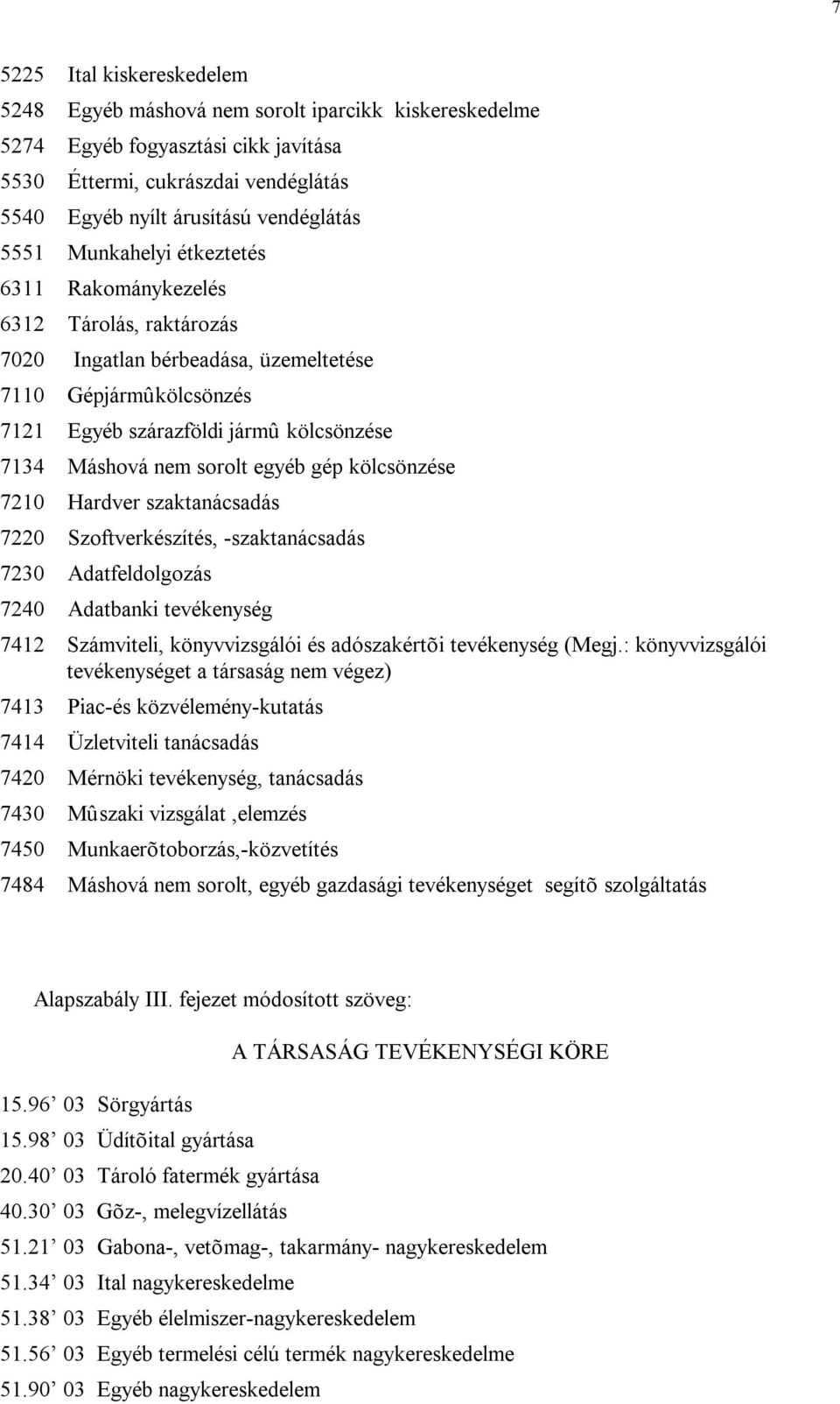 sorolt egyéb gép kölcsönzése 7210 Hardver szaktanácsadás 7220 Szoftverkészítés, -szaktanácsadás 7230 Adatfeldolgozás 7240 Adatbanki tevékenység 7412 Számviteli, könyvvizsgálói és adószakértõi