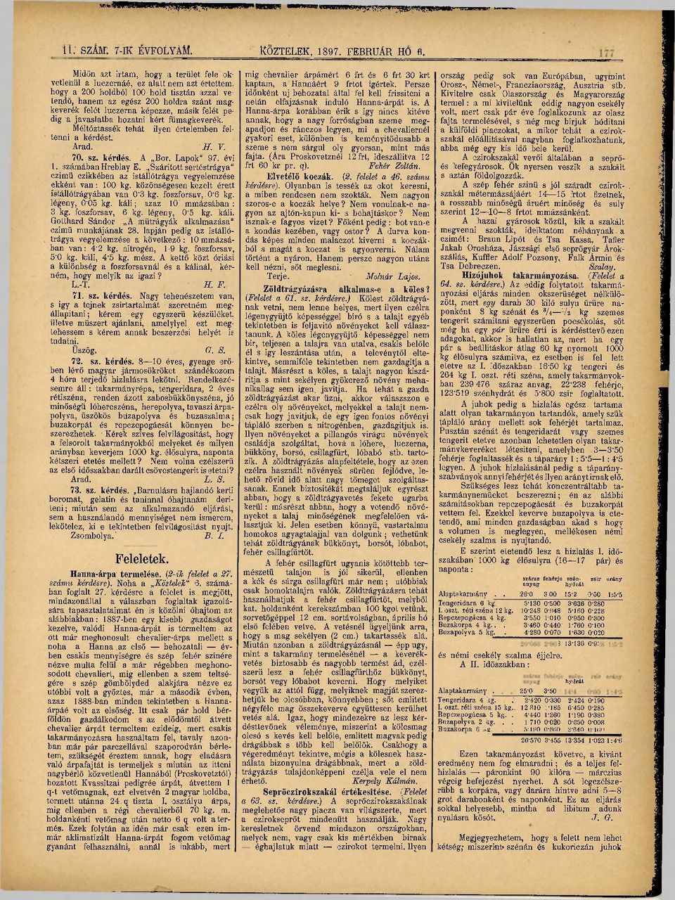 luczerna képezze, másik felét pedig a javaslatba hozatni kért fümagkeverék. Méltóztassék tehát ilyen értelemben fel- tenni a kérdést. Arad. H. V. 70. sz. kérdés. A Bor. Lapok" 97. évi 1.