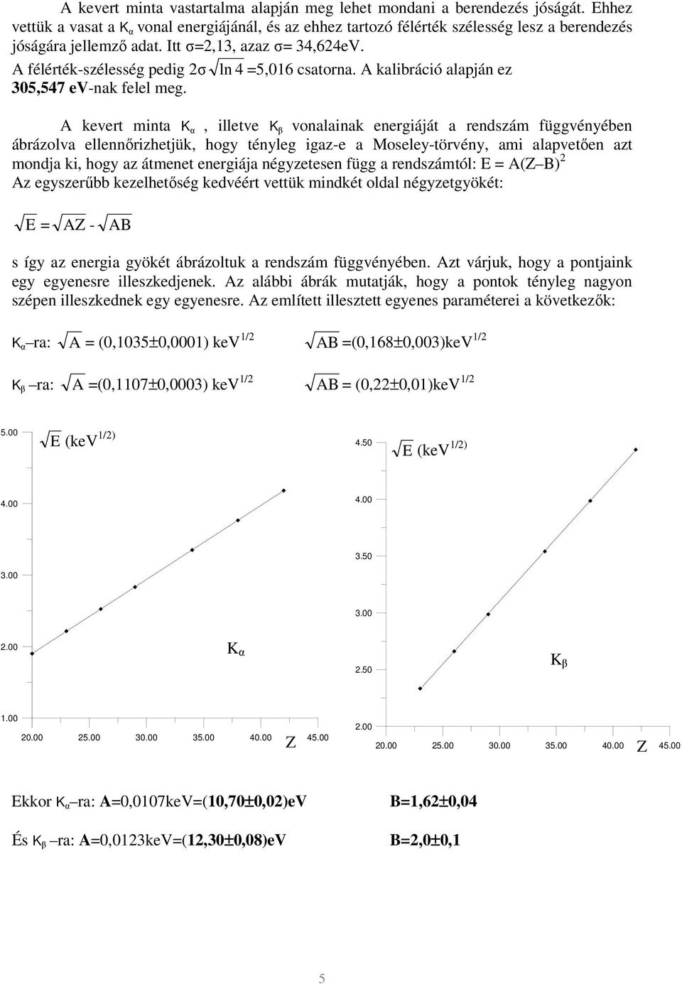 A félérték-szélesség pedig 2σ ln 4 =5,016 csatorna. A kalibráció alapján ez 305,547 ev-nak felel meg.