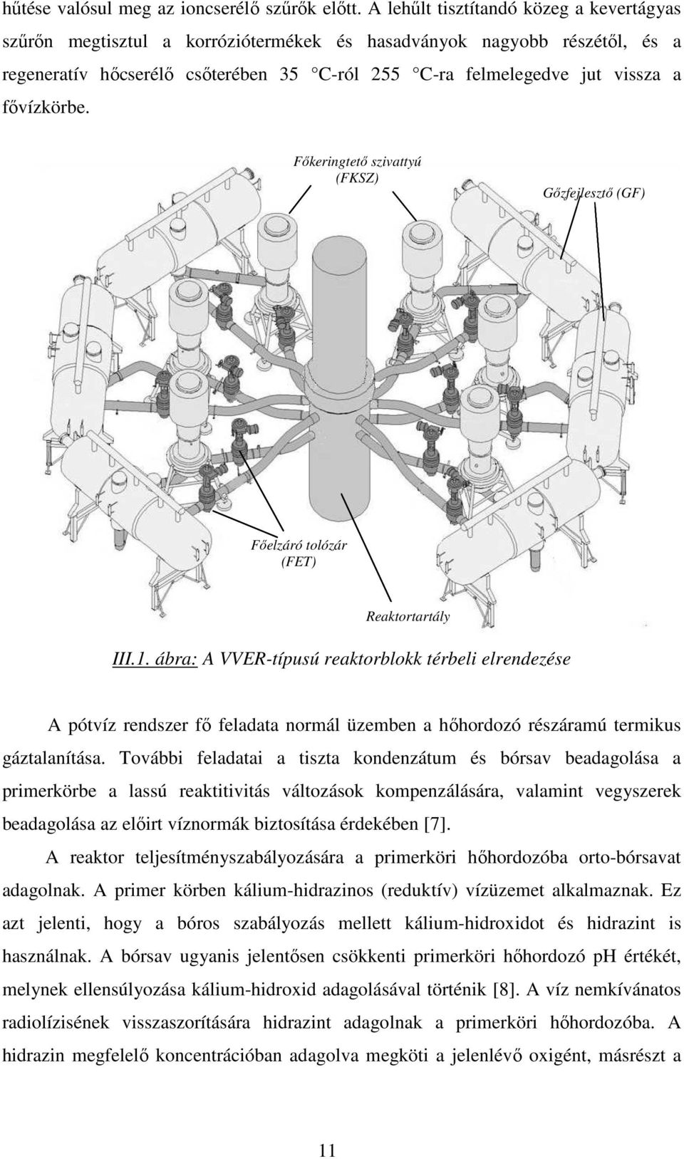 fővízkörbe. Főkeringtető szivattyú (FKSZ) Gőzfejlesztő (GF) Főelzáró tolózár (FET) Reaktortartály III.1.