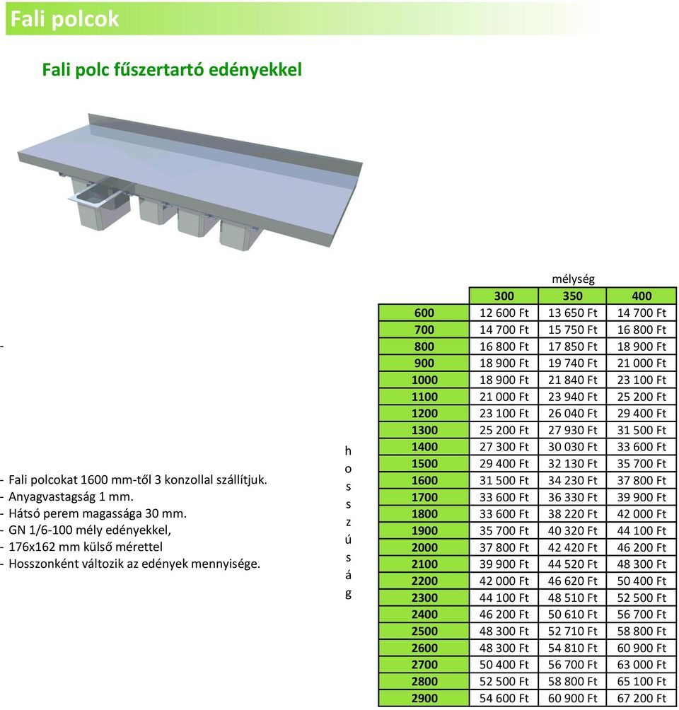 35 700 Ft - Fali plckat 1600 mm-től 3 knllal llítjuk. 1600 31 500 Ft 34 230 Ft 37 800 Ft - Anyavata 1 mm. 1700 33 600 Ft 36 330 Ft 39 900 Ft - Htó perem maaa 30 mm.