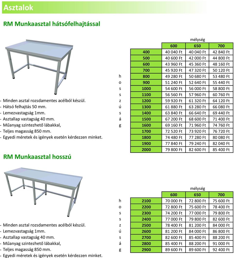 1200 59 920 Ft 61 320 Ft 64 120 Ft - Htó felajt 50 mm. 1300 61 880 Ft 63 280 Ft 66 080 Ft - Lemevata 1mm. 1400 63 840 Ft 66 640 Ft 69 440 Ft - Atallap vata 40 mm.