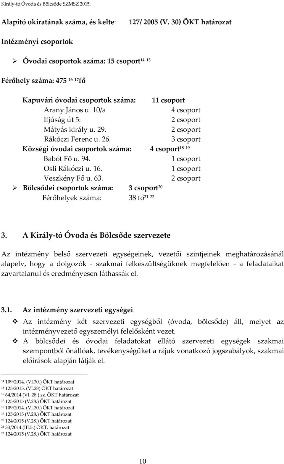 10/a 4 csoport Ifjúság út 5: 2 csoport Mátyás király u. 29. 2 csoport Rákóczi Ferenc u. 26. 3 csoport Községi óvodai csoportok száma: 4 csoport18 19 Babót Fő u. 94. 1 csoport Osli Rákóczi u. 16.