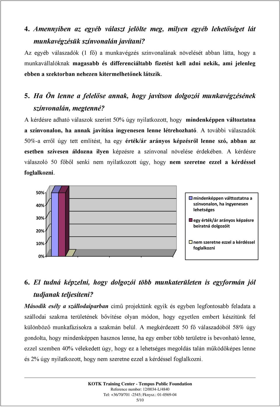 kitermelhetőnek látszik. 5. Ha Ön lenne a felelőse annak, hogy javítson dolgozói munkavégzésének színvonalán, megtenné?