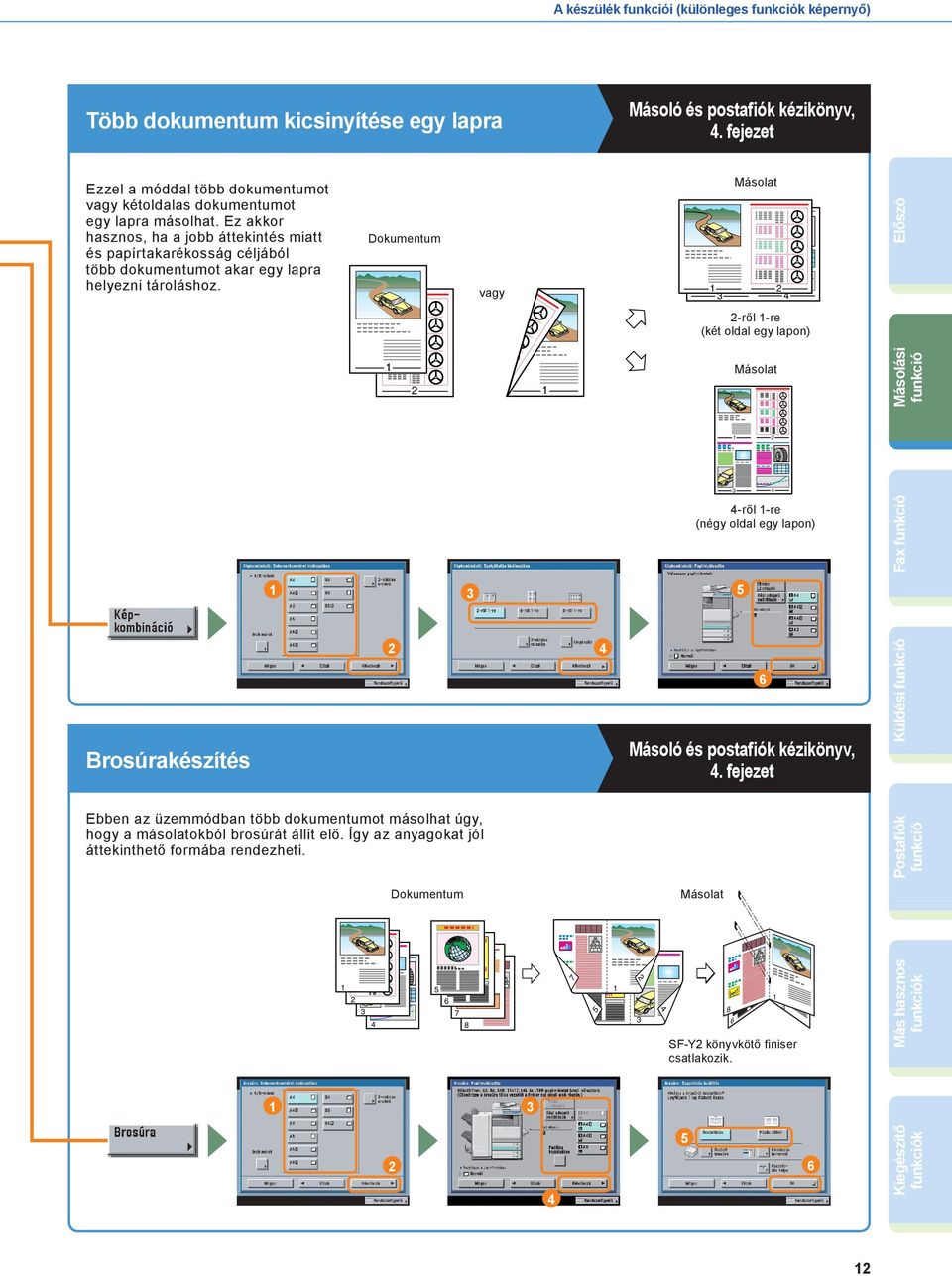 Dokumentum vagy Másolat Előszó -ről -re (két oldal egy lapon) Másolat Másolási -ről -re (négy oldal egy lapon) Fax Brosúrakészítés.