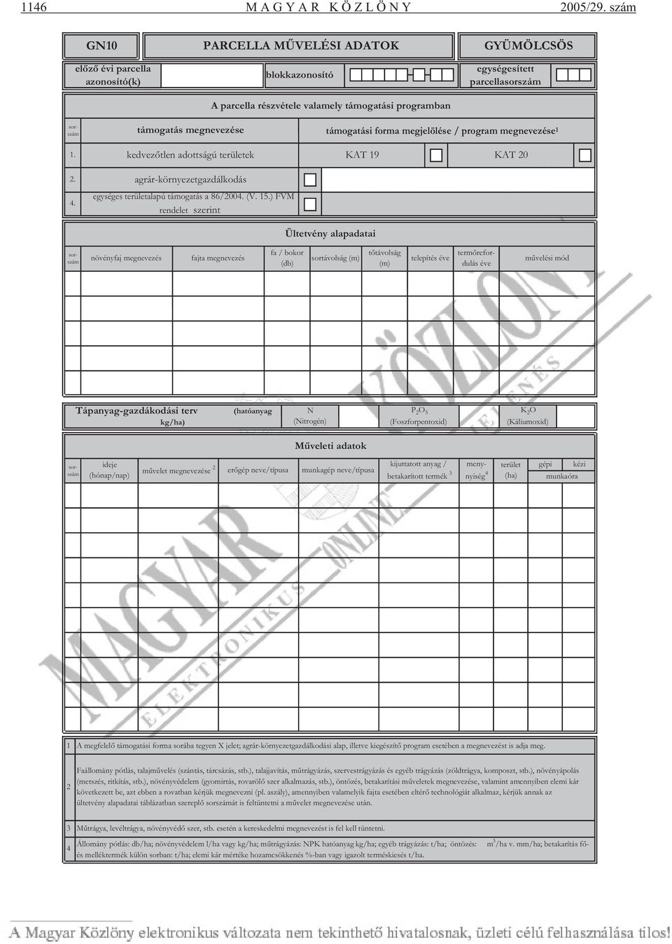 támogatási forma megjelölése / program megnevezése 1 1. kedvez tlen adottságú területek KAT 19 KAT 20 2. agrár-környezetgazdálkodás 4. egységes területalapú támogatás a 86/2004. (V. 15.