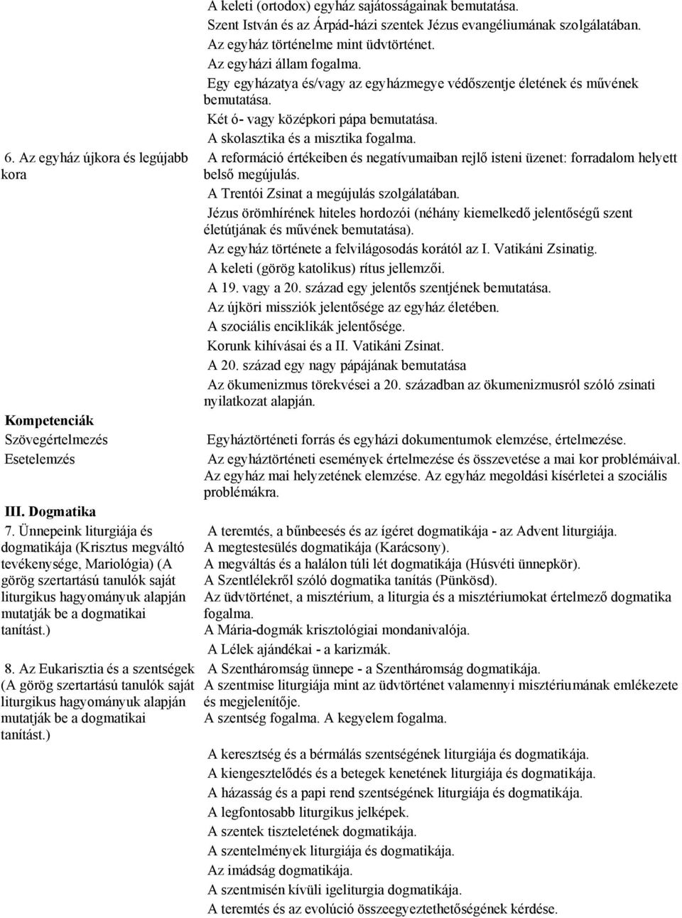 Az Eukarisztia és a szentségek (A görög szertartású tanulók saját mutatják be a dogmatikai tanítást.) A keleti (ortodox) egyház sajátosságainak bemutatása.