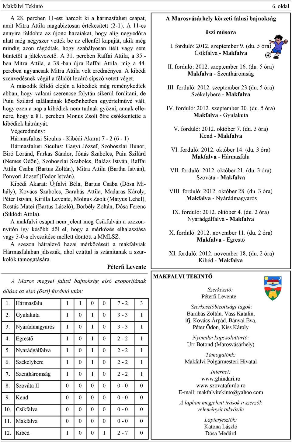 játékvezető. A 31. percben Raffai Attila, a 35.- ben Mitra Attila, a 38.-ban újra Raffai Attila, míg a 44. percben ugyancsak Mitra Attila volt eredményes.