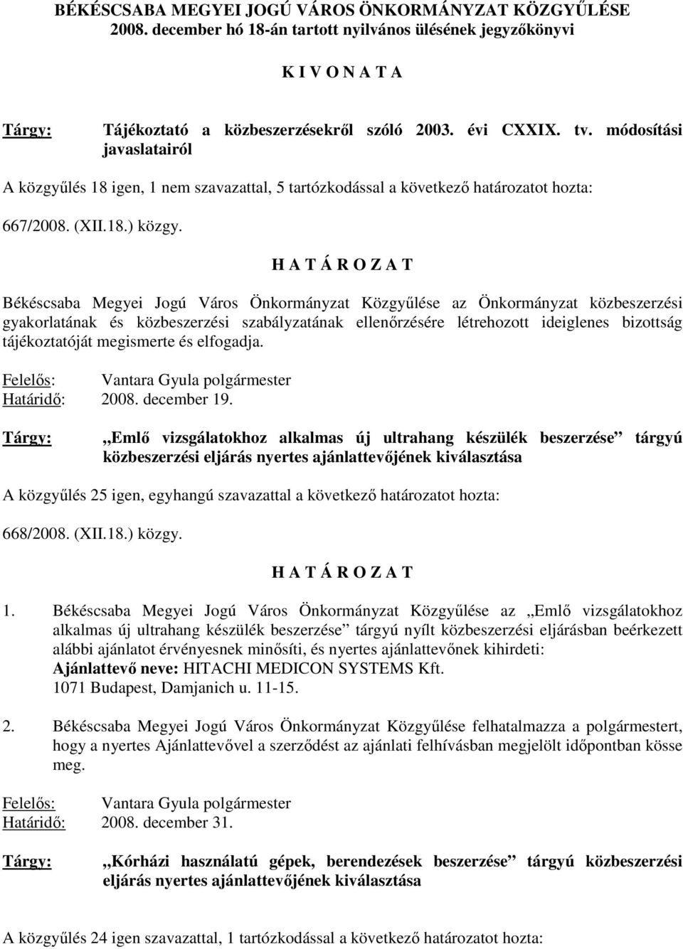 Békéscsaba Megyei Jogú Város Önkormányzat Közgyőlése az Önkormányzat közbeszerzési gyakorlatának és közbeszerzési szabályzatának ellenırzésére létrehozott ideiglenes bizottság tájékoztatóját