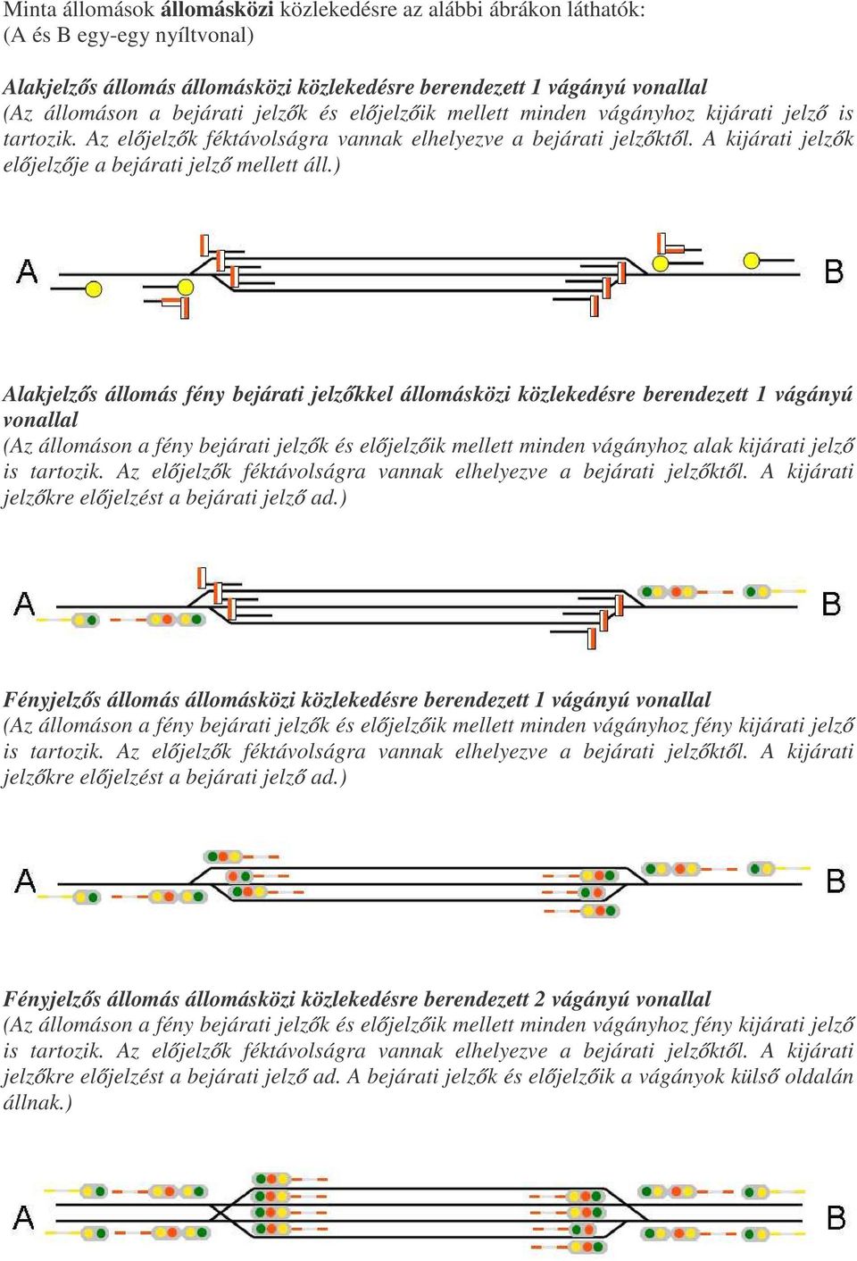 ) Alakjelz s állomás fény bejárati jelz kkel állomásközi közlekedésre berendezett 1 vágányú vonallal (Az állomáson a fény bejárati jelz k és el jelz ik mellett minden vágányhoz alak kijárati jelz is